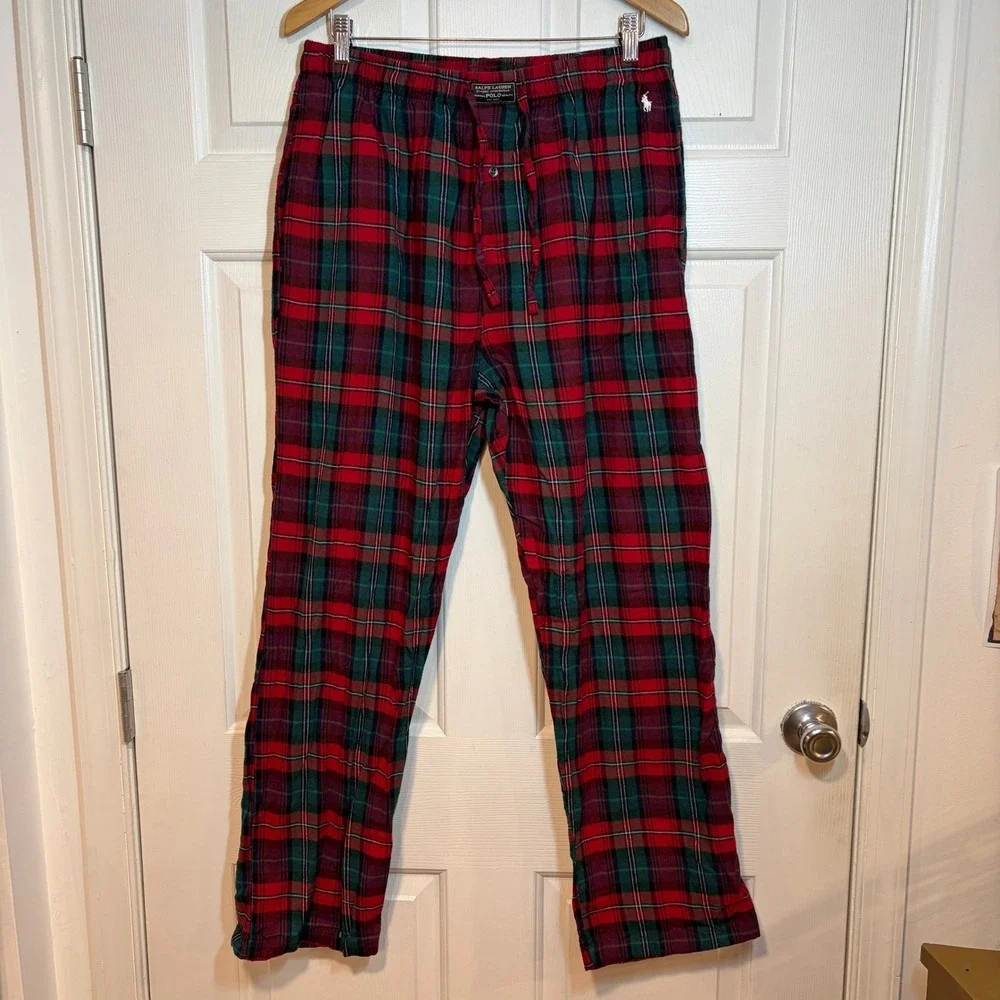 Polo Ralph Lauren Mens L Flannel Cotton‎ Pajama Pants Sleepwear Red Green Plaid